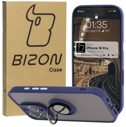 Bizon Etui z uchwytem na palec Case Hybrid Ring do iPhone 16 Pro, przydymione z granatową ramką