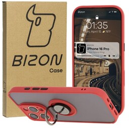 Bizon Etui z uchwytem na palec Case Hybrid Ring do iPhone 16 Pro, przydymione z czerwoną ramką