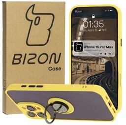 Bizon Etui z uchwytem na palec Case Hybrid Ring do iPhone 16 Pro Max, przydymione z żółtą ramką