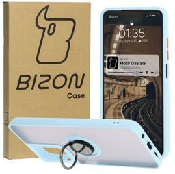 Bizon Etui z uchwytem na palec Case Hybrid Ring do Motorola Moto G35 5G, przydymione z jasnoniebieską ramką