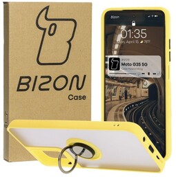 Bizon Etui z uchwytem na palec Case Hybrid Ring do Motorola Moto G35 5G, przydymione z żółtą ramką