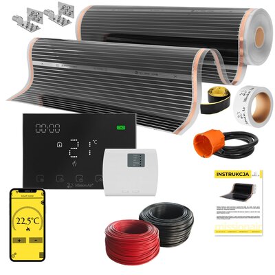 Folia grzewcza na podczerwień MISSION AIR Black Silver PTC 160W/m2 30m2 szer. 100cm + regulator Gemini Czarny WiFi