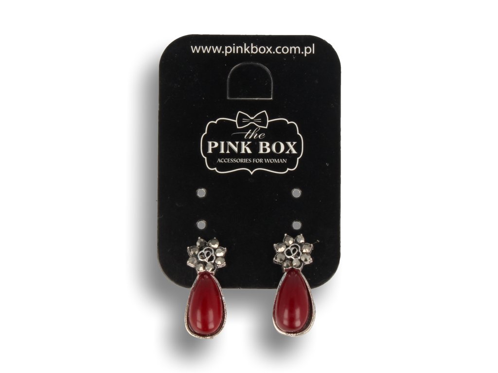 Klipsy do uszu srebrne z bordowym kryształkiem, styl vintage