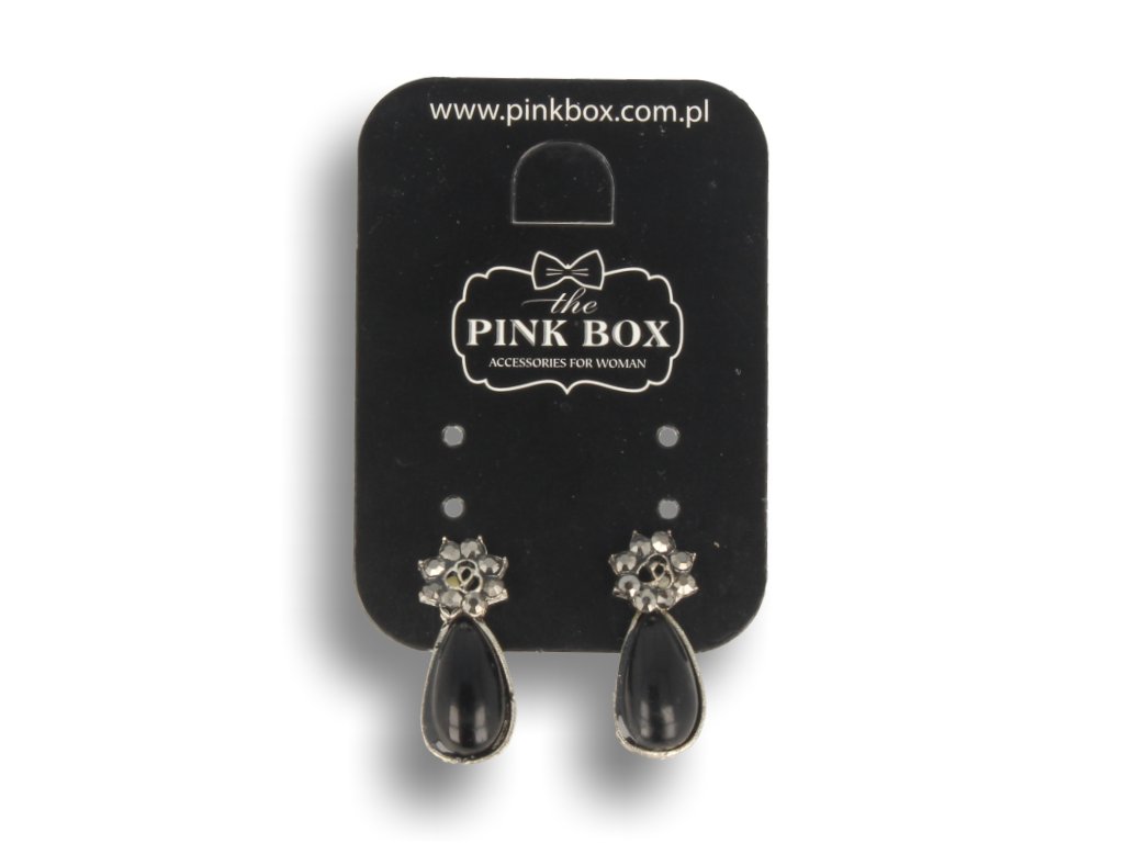 Klipsy do uszu srebrne z czarnym kryształkiem, styl vintage