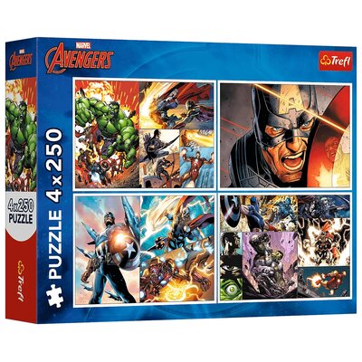 Puzzle 4x250 elementów Bohaterskie dni Avengers (13309). od 7 lat