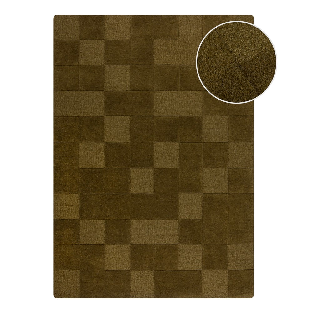 Wełniany dywan tkany ręcznie w kolorze khaki 200x290 cm Checkerboard – Flair Rugs