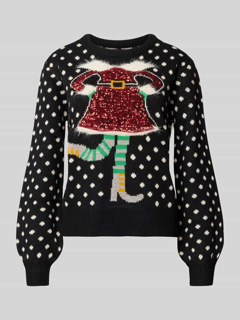Sweter świąteczny o kroju regular fit z cekinowym motywem model ‘SPARKLE ELFIE’