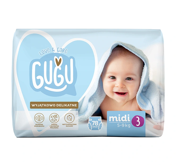 Gugu Love & Care Premium pieluchy rozmiar 3 Midi (5-9 kg) 78 sztuk