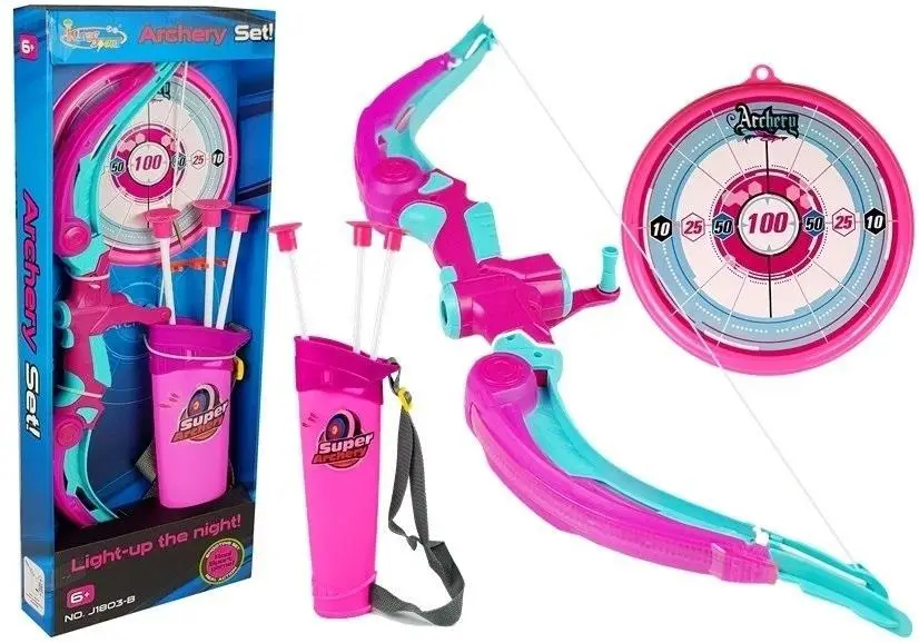 Łuk z tarczą + 3 strzały na przyssawki różowy - Leantoys