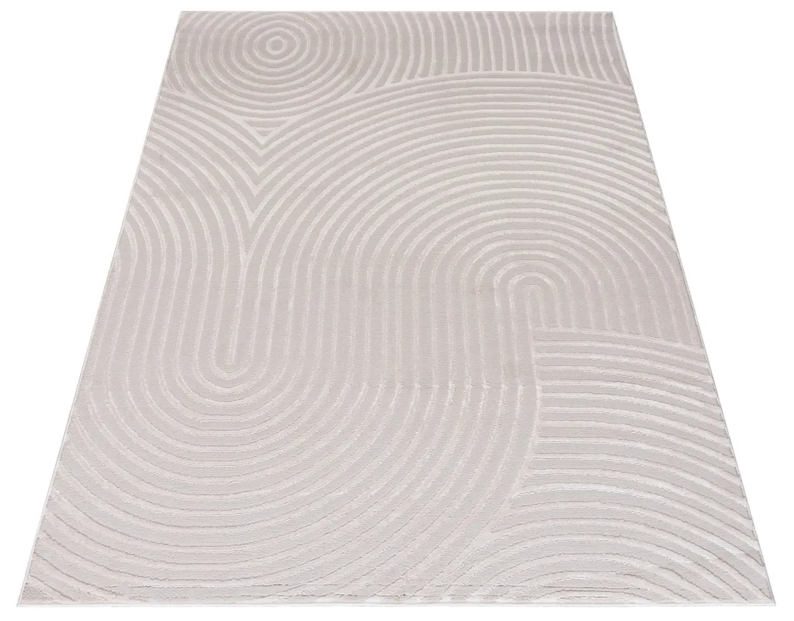 Prostokątny kremowy dywan z tloczonym wzorem H1-M74