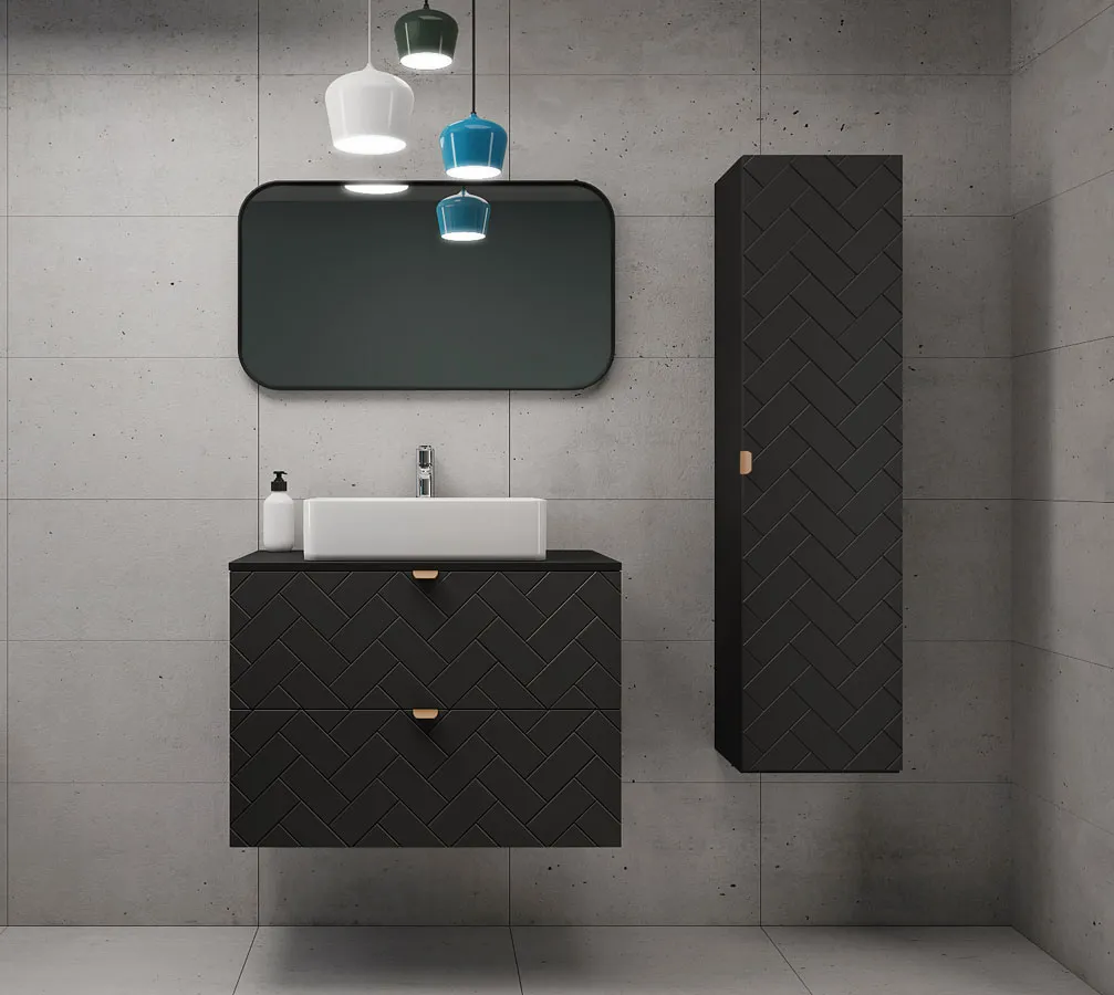 Czarny zestaw mebli łazienkowych słupek i szafka umywalkowa 80 40cm E1-R64