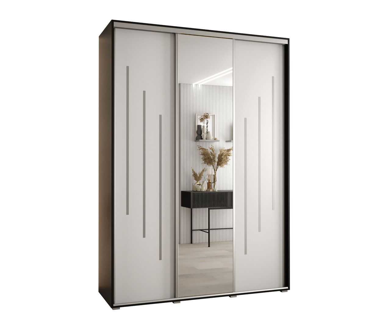 Szafa przesuwna wysoka Davos 9 170 gł. 60 czarny + biały + srebrny