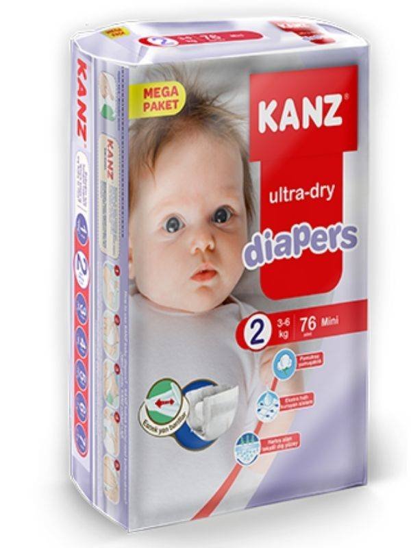 PIELUCHY DZIECIĘCE BAWEŁNIANE DRY ROZMIAR 2 MINI 3-6 KG 76 SZT KANZ