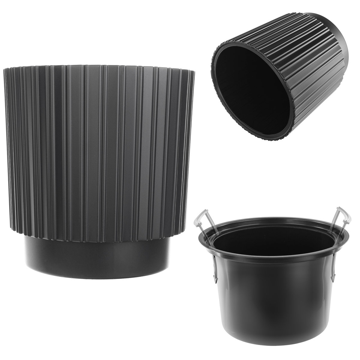 KADAX Doniczka Donica Na Kwiaty 40cm Osłonka Z Wkładem Kwietnik Plastikowa Czarny