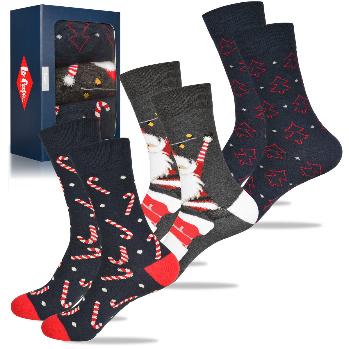 Lee Cooper Świąteczne Skarpety Męskie Mikołaj 3 Sztuki Na Prezent R. 43-46