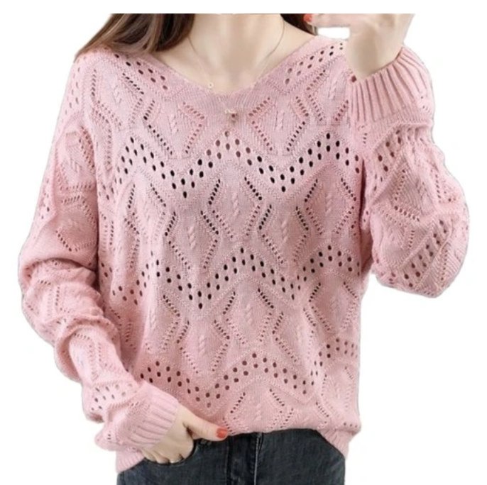 Sweter Damski Ażurowy Różowy