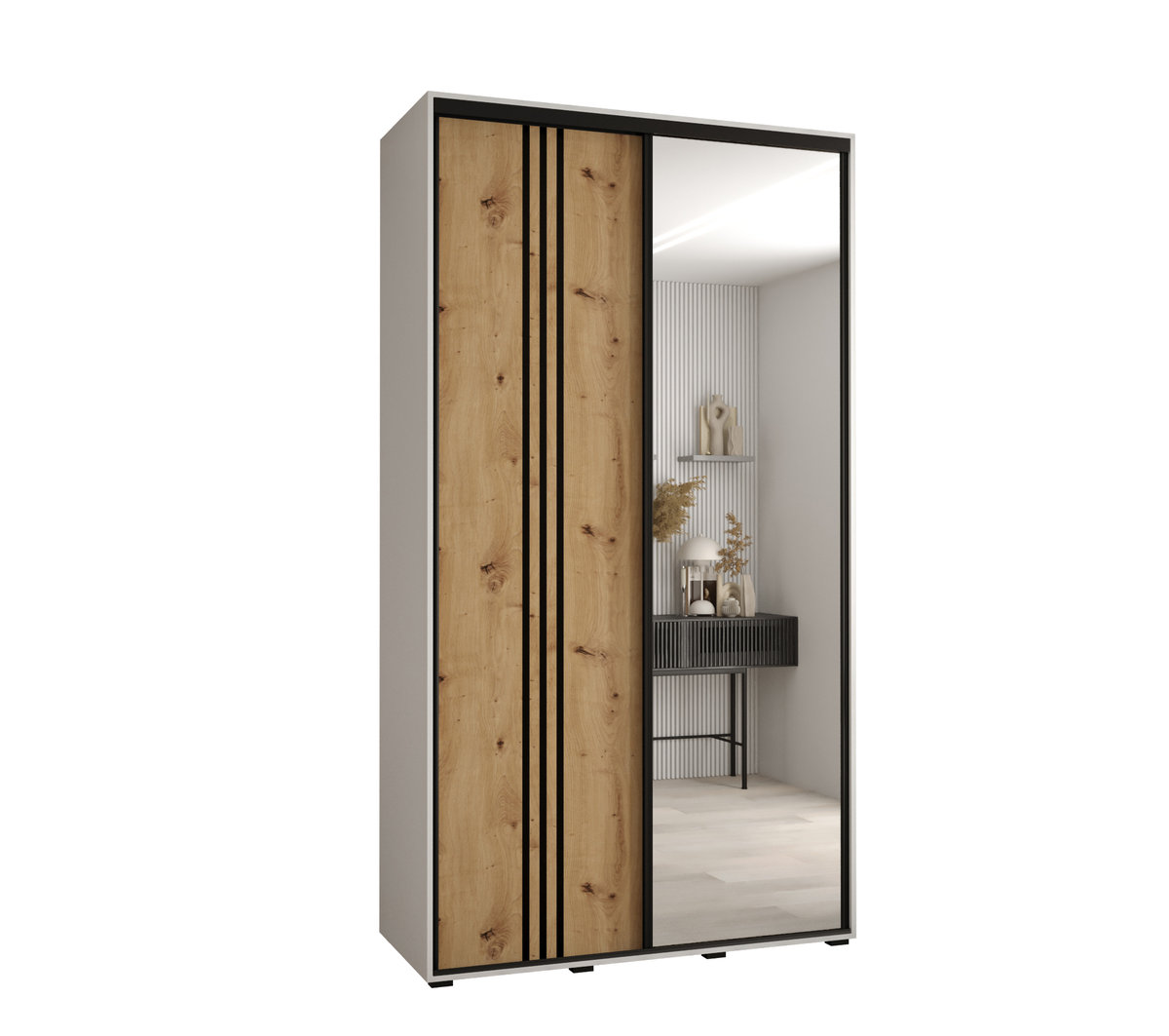 Szafa przesuwna wysoka Davos 7 140 gł. 45 biały + artisan + czarny / Abiks Meble