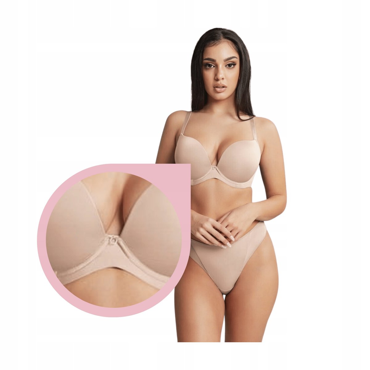 Cleo Faith Biustonosz Plunge beżowy usztywniany gładki stanik - 36GG/80J