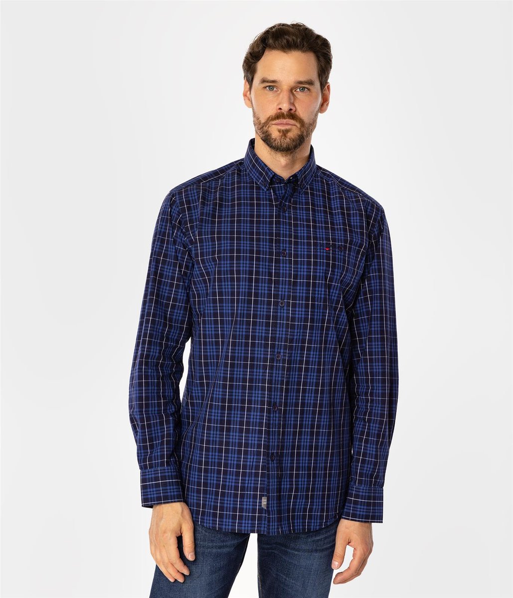 Koszula męska comfort w kratę NEW TENBY 24KZ NAVY-L
