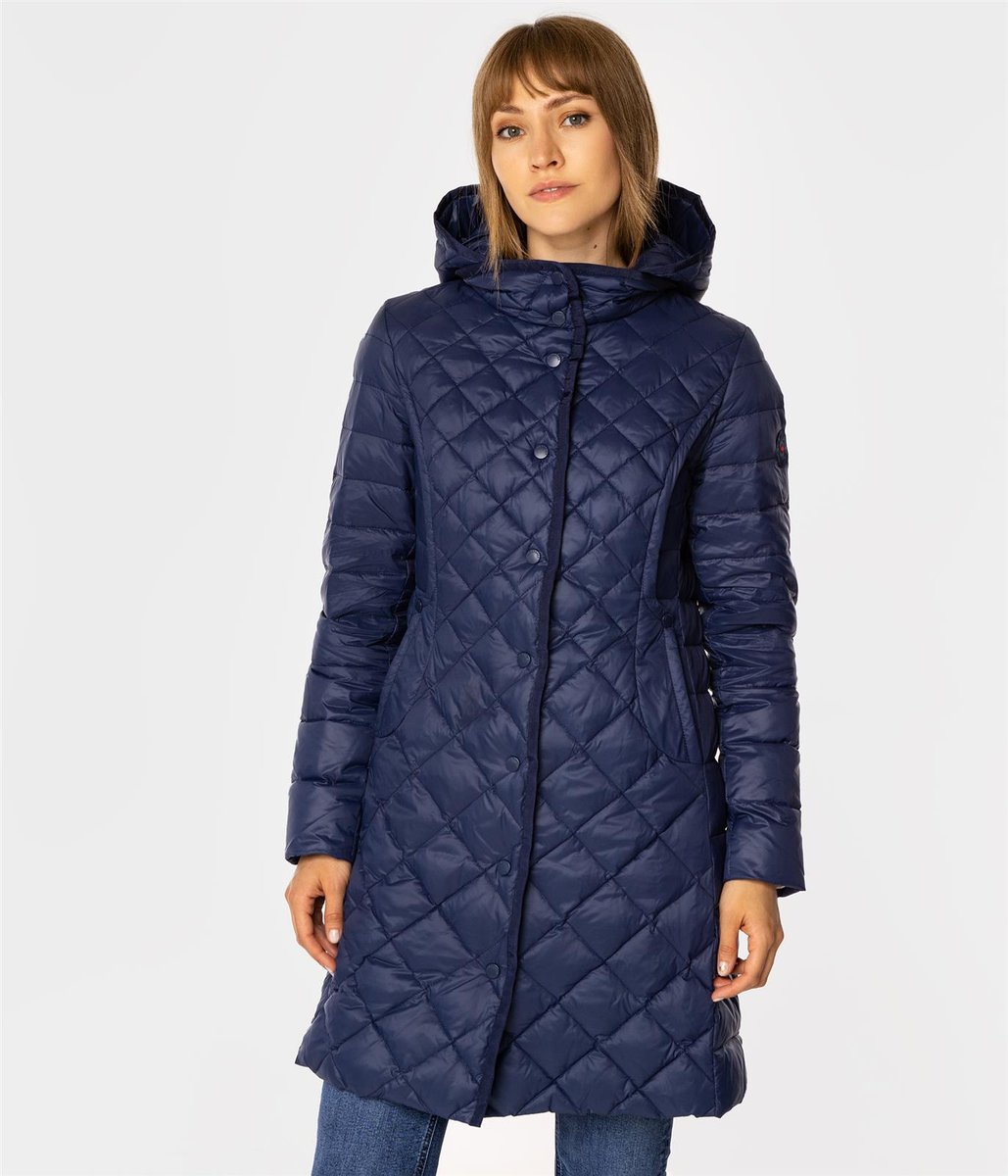 Pikowana puchowa kurtka damska z odpinanym kapturem PIKA2 8809 NAVY-S