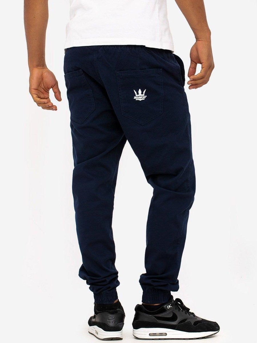 Spodnie Jeansowe Jogger Męskie Granatowe / Białe Jigga Crown Stitch XXL