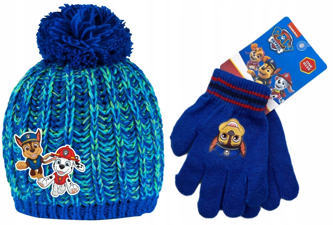 CZAPKA ZIMOWA PSI PATROL CHASE MARSHALL Z POMPONEM + RĘKAWICZKI