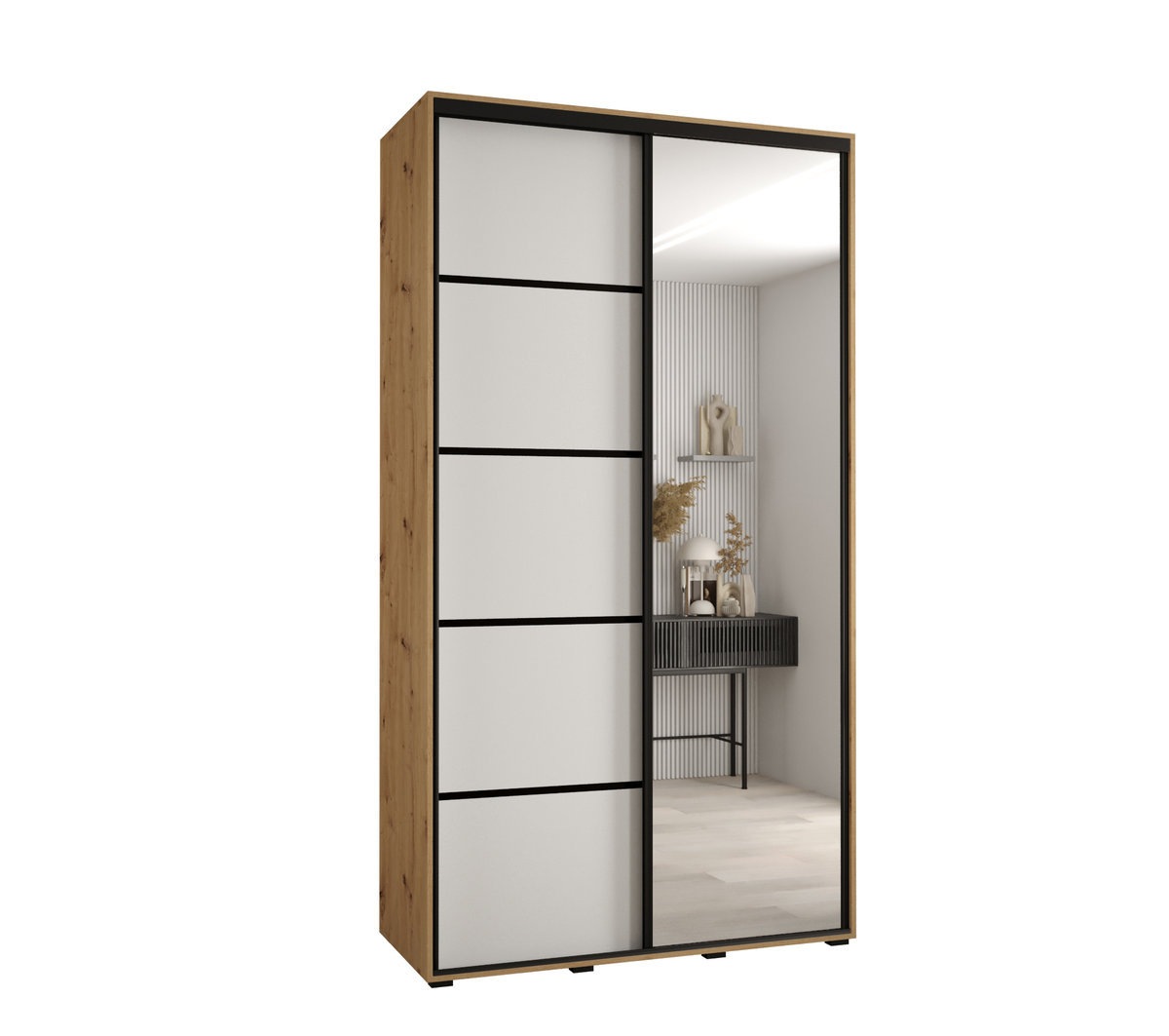 Szafa przesuwna wysoka Davos 5 140 gł. 45 artisan + biały + czarny / Abiks Meble