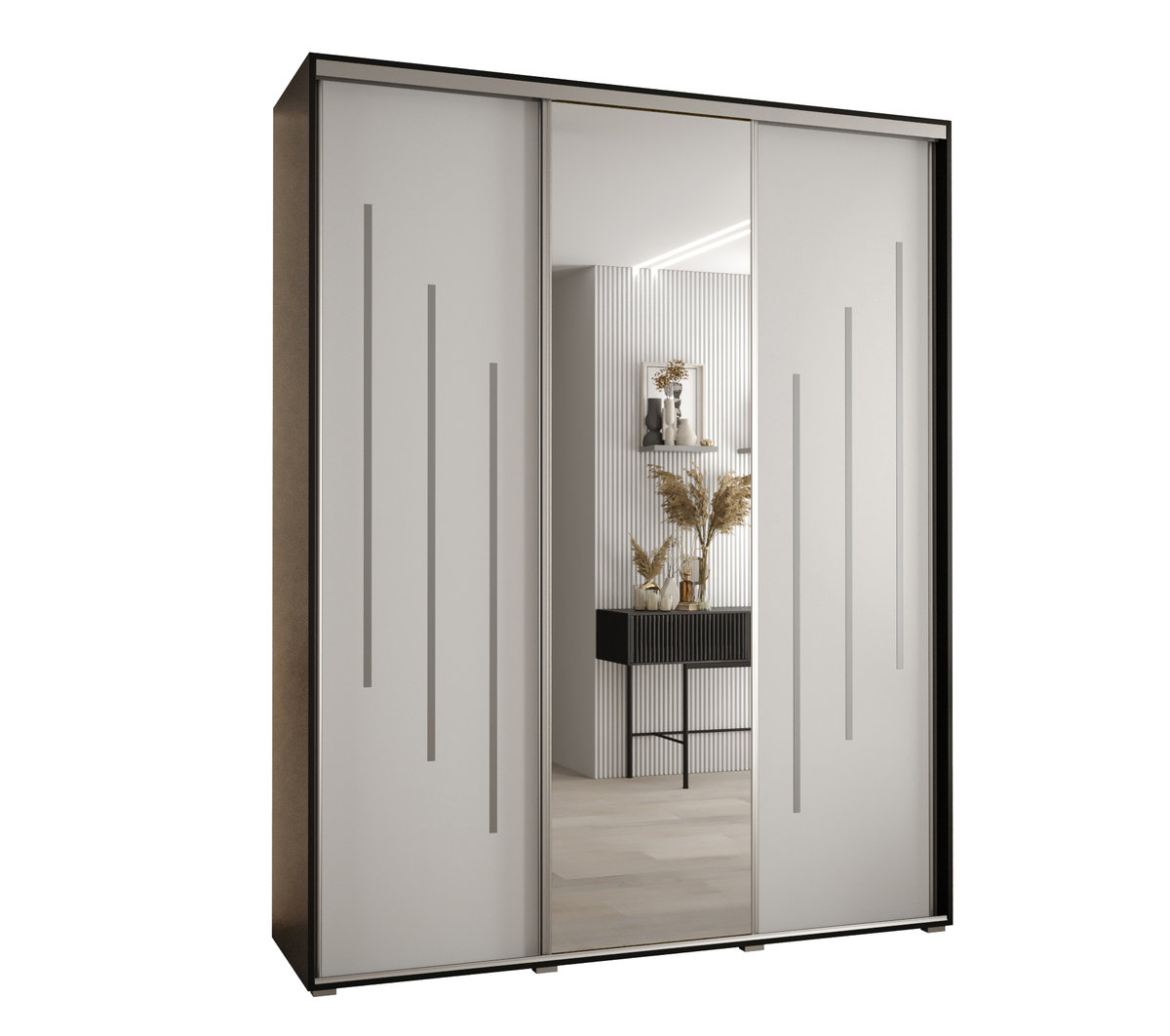 Szafa przesuwna wysoka Davos 9 190 gł. 60 czarny + biały + srebrny