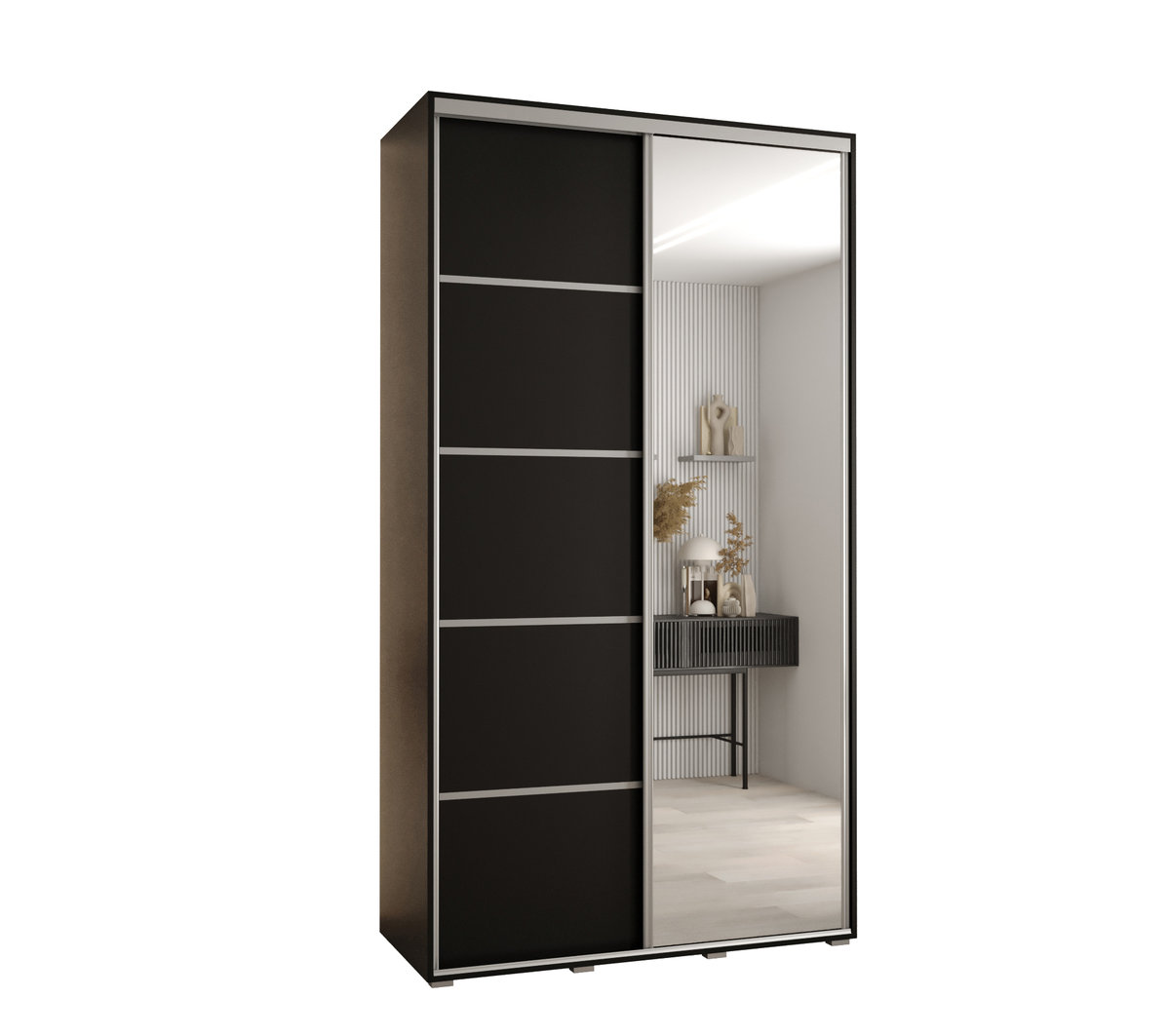 Szafa przesuwna wysoka Davos 5 130 gł. 60 czarny + czarny + srebrny / Abiks Meble