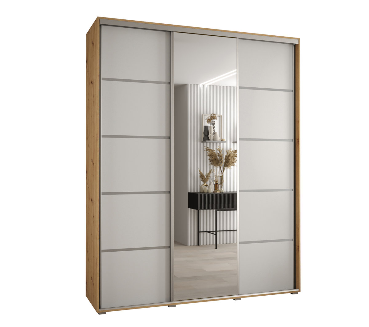 Szafa przesuwna wysoka Davos 5 200 gł. 60 artisan + biały + srebrny