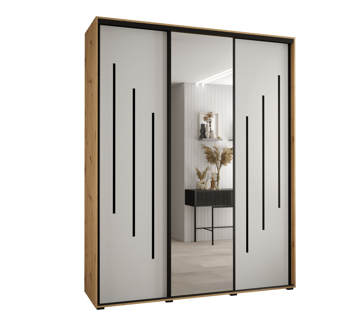 Szafa przesuwna wysoka Davos 9 200 gł. 45 artisan + biały + czarny