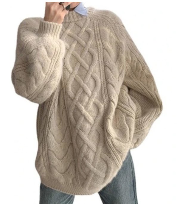 Sweter Damski Pleciony Oversize Beżowy