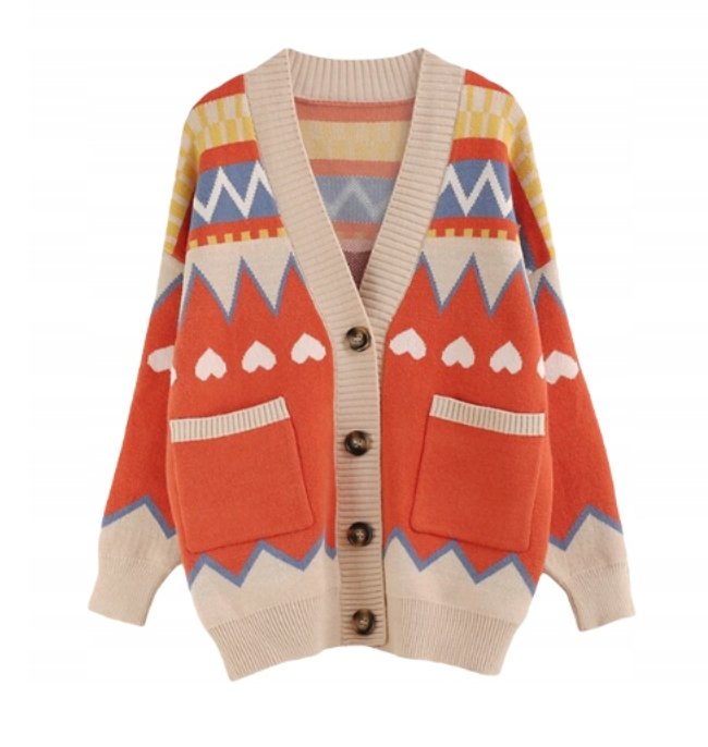 Sweter Damski Pastelowy z Guzikami Czerwony