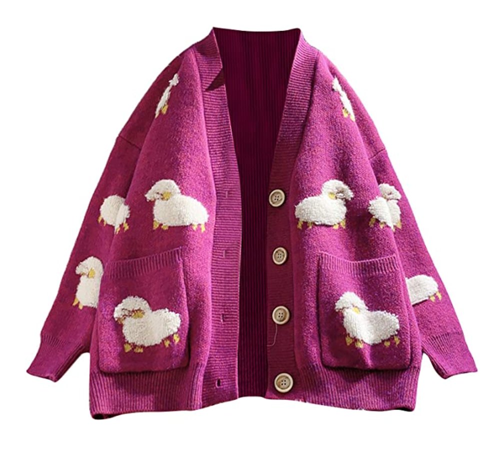 Sweter Kardigan z Guzikami w Owieczki Różowy
