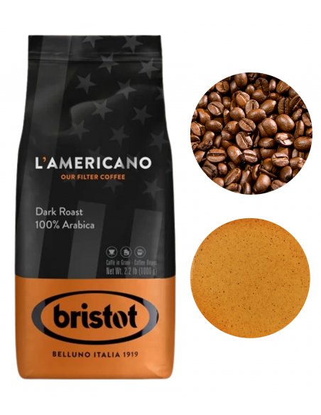 Kawa Ziarnista BRISTOT L'AMERICANO DARK ROAST 1KG Mocno Palona