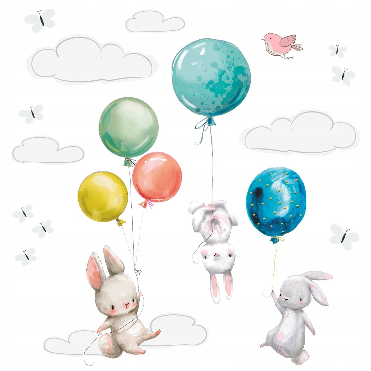 Naklejki na ścianę ścienne KRÓLIKI dzieci BALONIKI / Centrum Naklejek