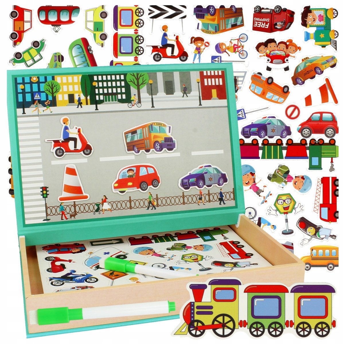 UKŁADANKA MAGNETYCZNA TABLICA MAGNETYCZNA PUZZLE SAMOCHODY AUTA ZNAKI 60EL Z2061