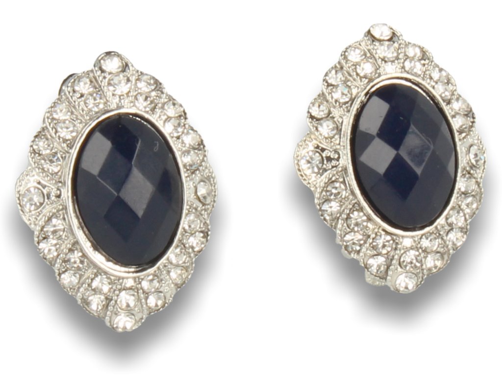 Klipsy do uszu srebrne z granatowym kryształem, vintage