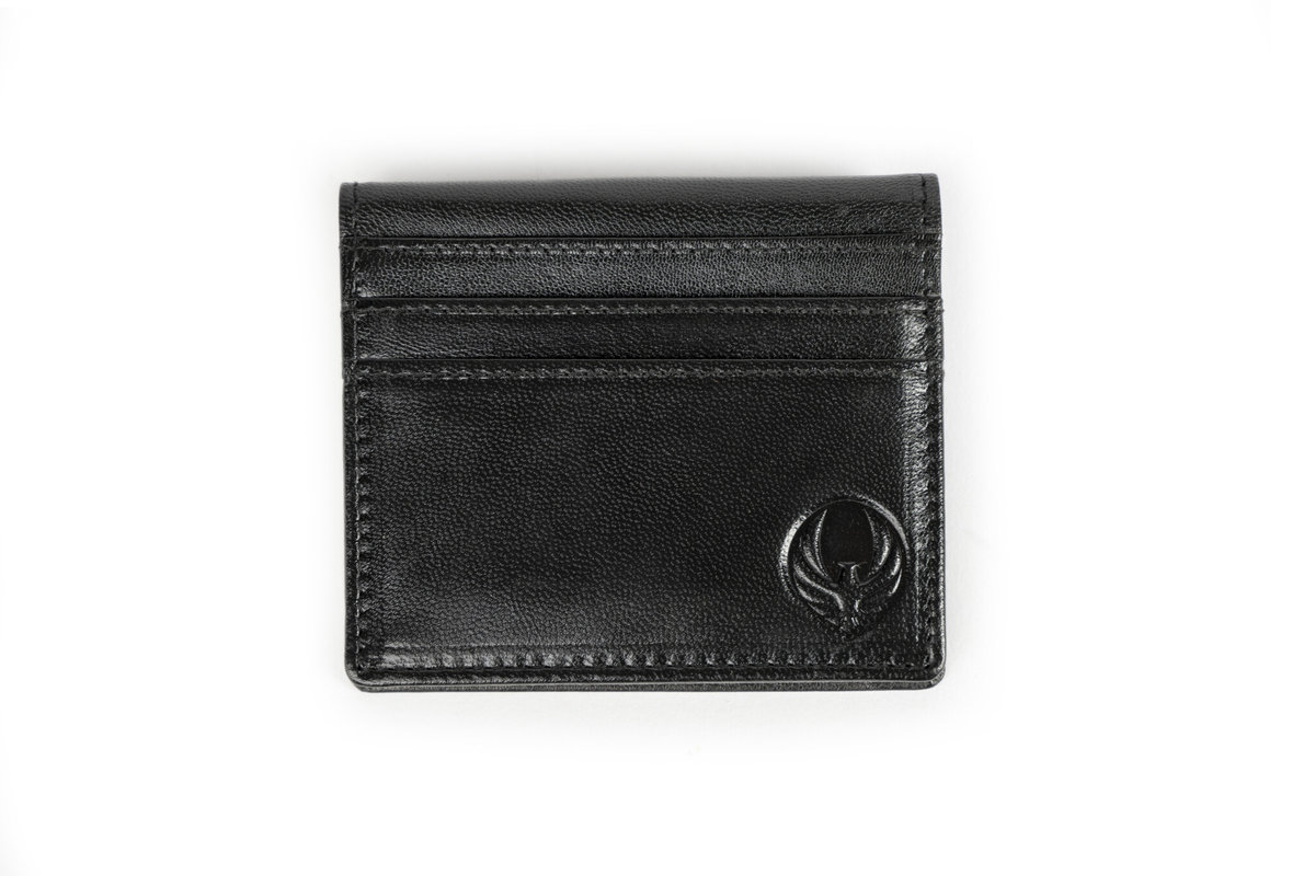 Skórzany czarny męski portfel slim wallet cardholder na dokumenty karty