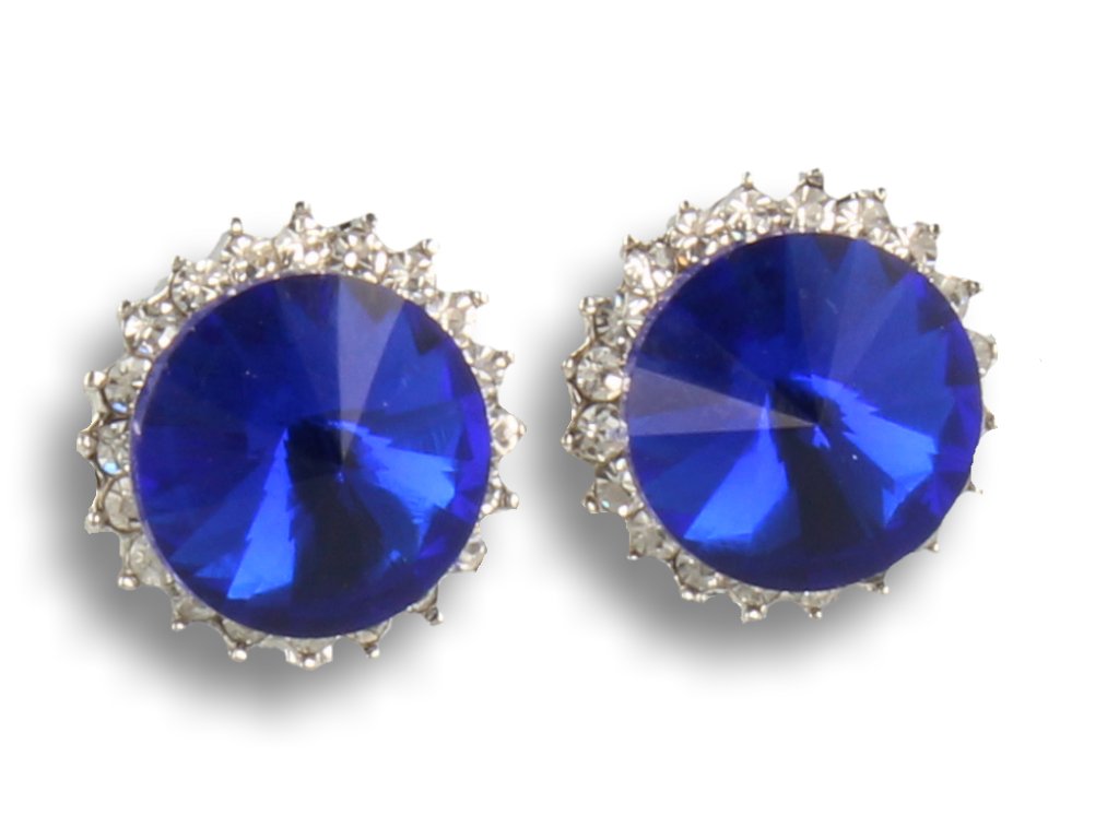 Klipsy do uszu srebrne z chabrowym kryształem, cyrkonie