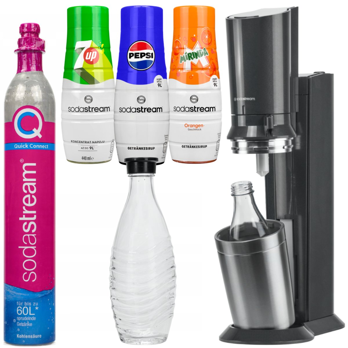 Saturator Do Wody Sodastream Crystal 3.0 Szklana Karafka + Nabój + 3 Syropy