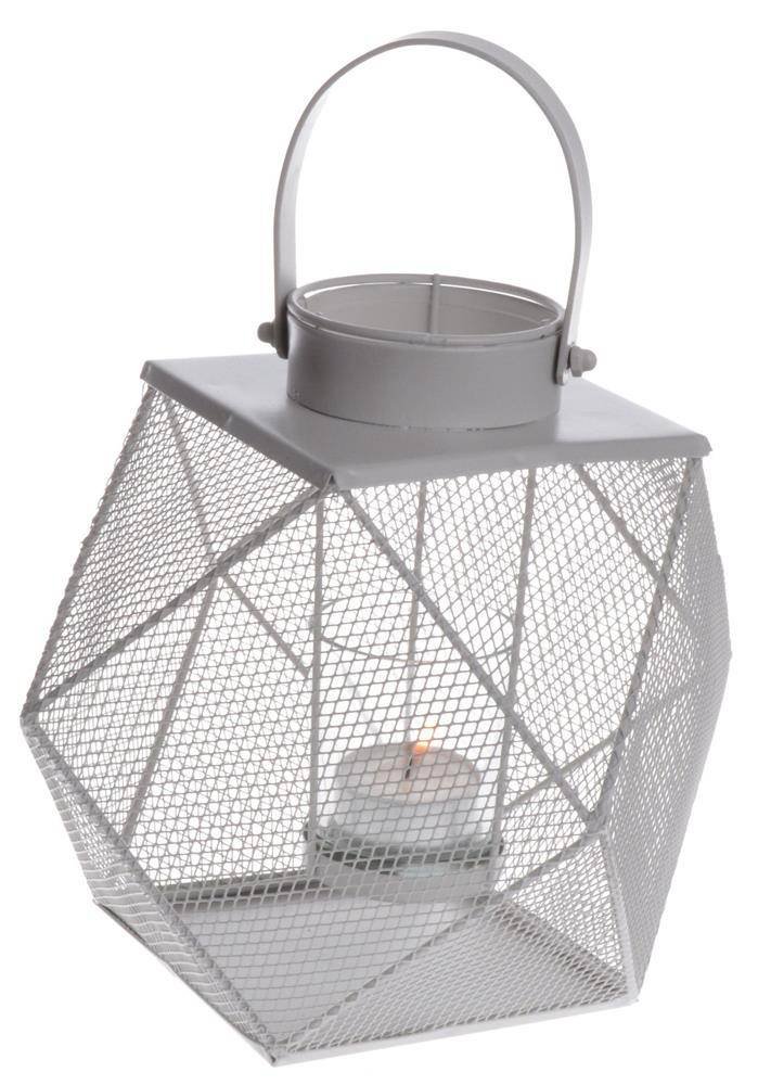 Latarenka geometryczna mała szara metalowa
