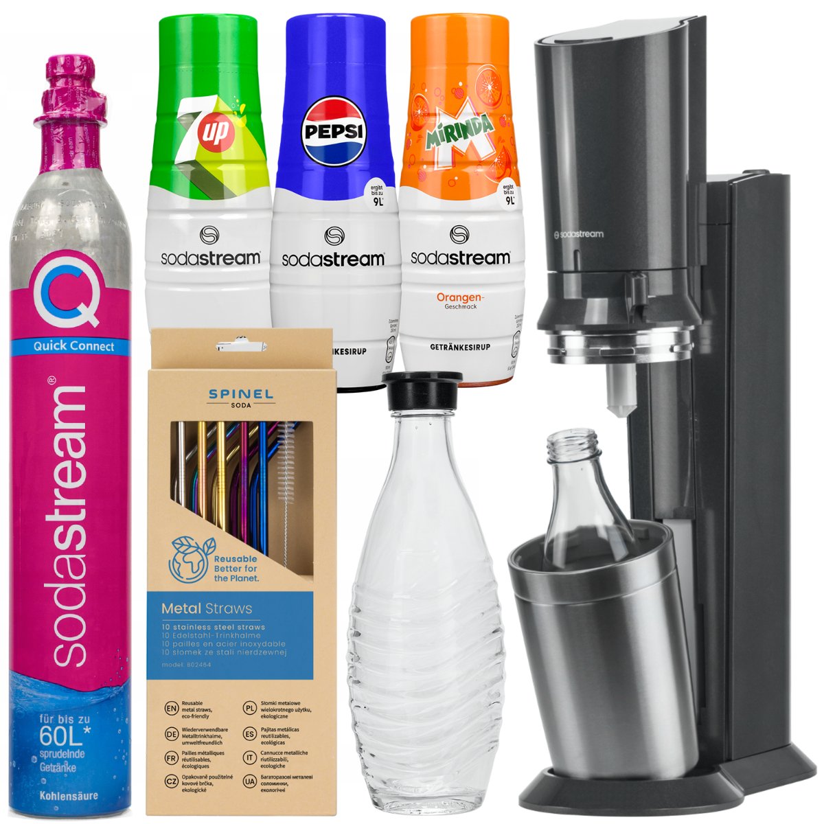 Saturator Do Wody Sodastream Crystal 3.0 Karafka + Nabój + 3 Syropy Zestaw