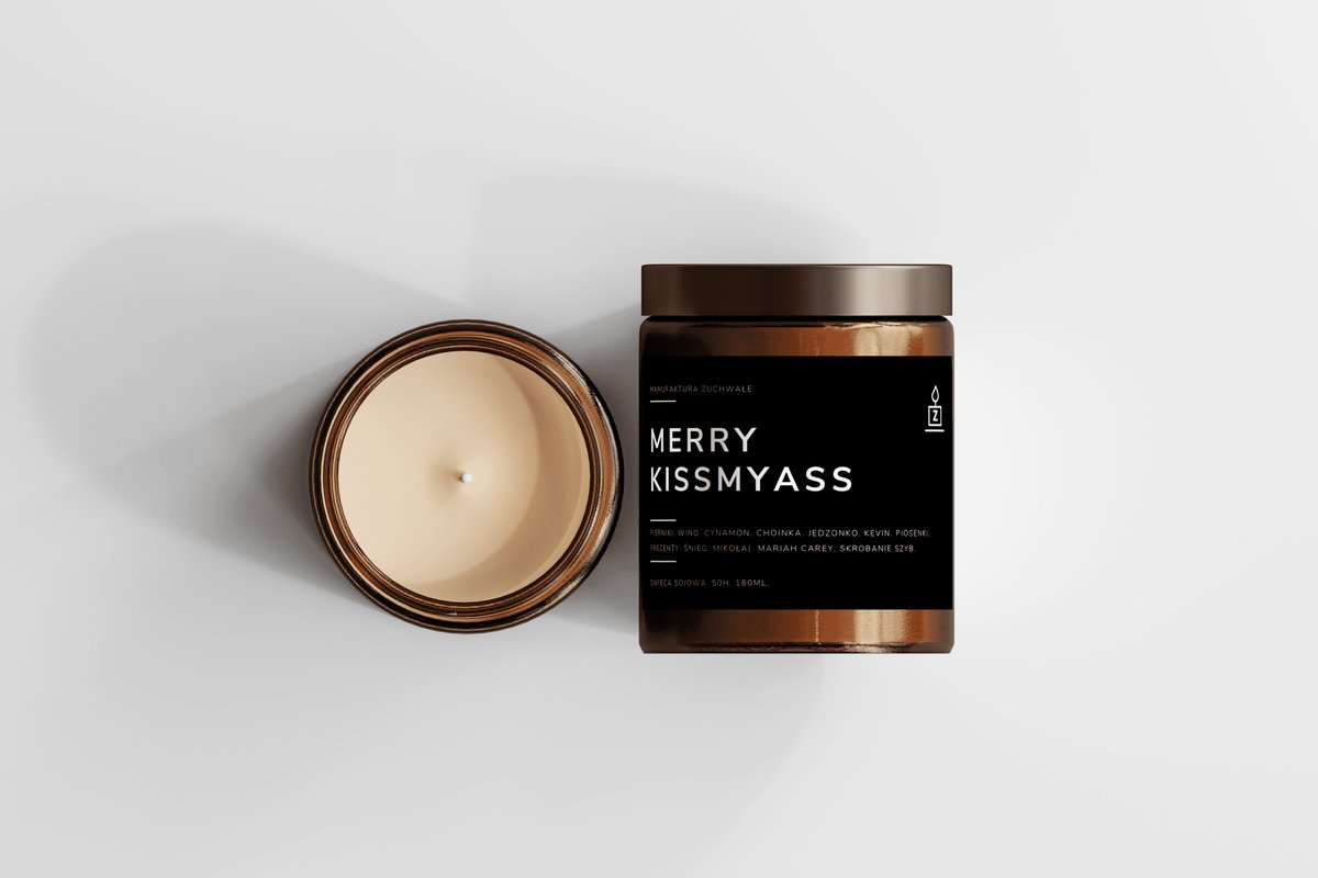 Świeca sojowa Merry KISSMYASS 180ml Kolorofanki w pudełku.