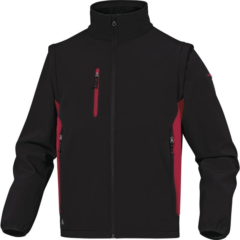 Kurtka robocza wiatroodporna i wodoodporna softshell 2 w 1 z odpinanymi rękawami - MYSEN2 Delta Plus S czarny/czerwony