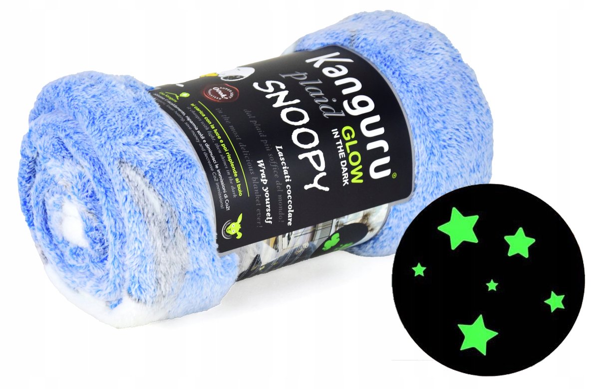 MARKOWY PREMIUM KOC FLUORESCENCYJNY ŚWIECI W CIEMNOŚCI 130x150cm SNOOPY KN