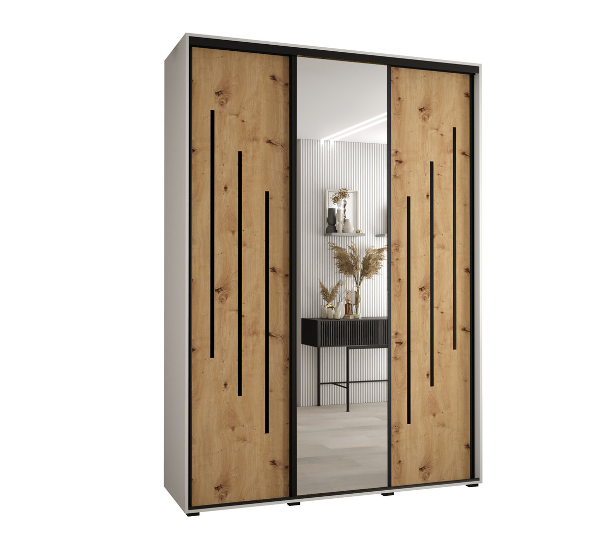 Szafa przesuwna wysoka Davos 9 180 gł. 60 biały + artisan + czarny