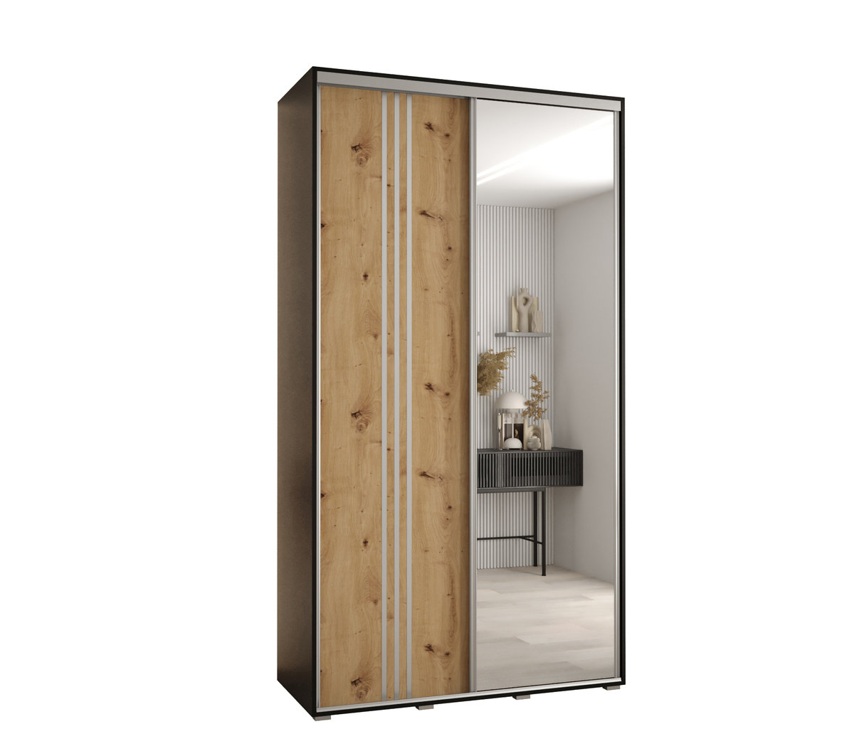 Szafa przesuwna wysoka Davos 7 130 gł. 45 czarny + artisan + srebrny / Abiks Meble