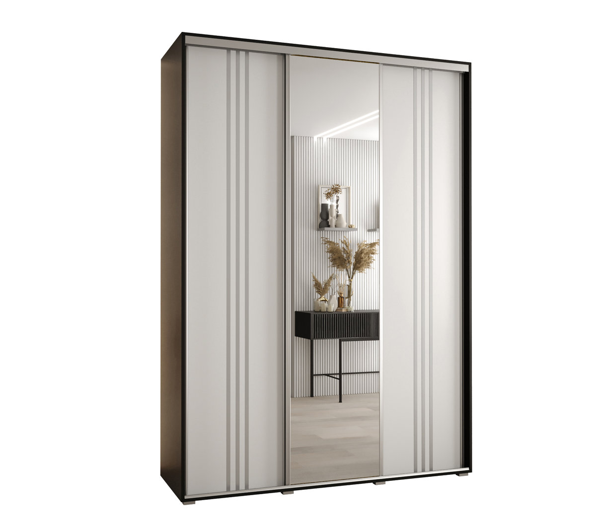 Szafa przesuwna wysoka Davos 7 170 gł. 60 czarny + biały + srebrny