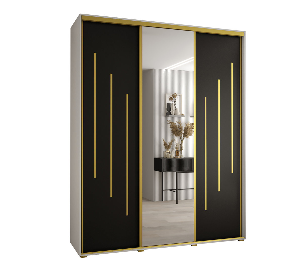 Szafa przesuwna wysoka Davos 9 200 gł. 45 biały + czarny + złoty